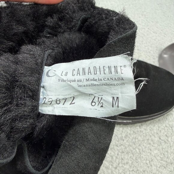 La Canadienne Boots Womens 6.5 Shoes Black Suede Tall Knee High Calf Shearling - Picture 7 of 12